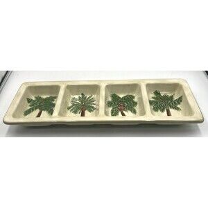 Relish Tray 4 Compartment Florida Marketplace Palm Island Ceramic Dish 16.25"